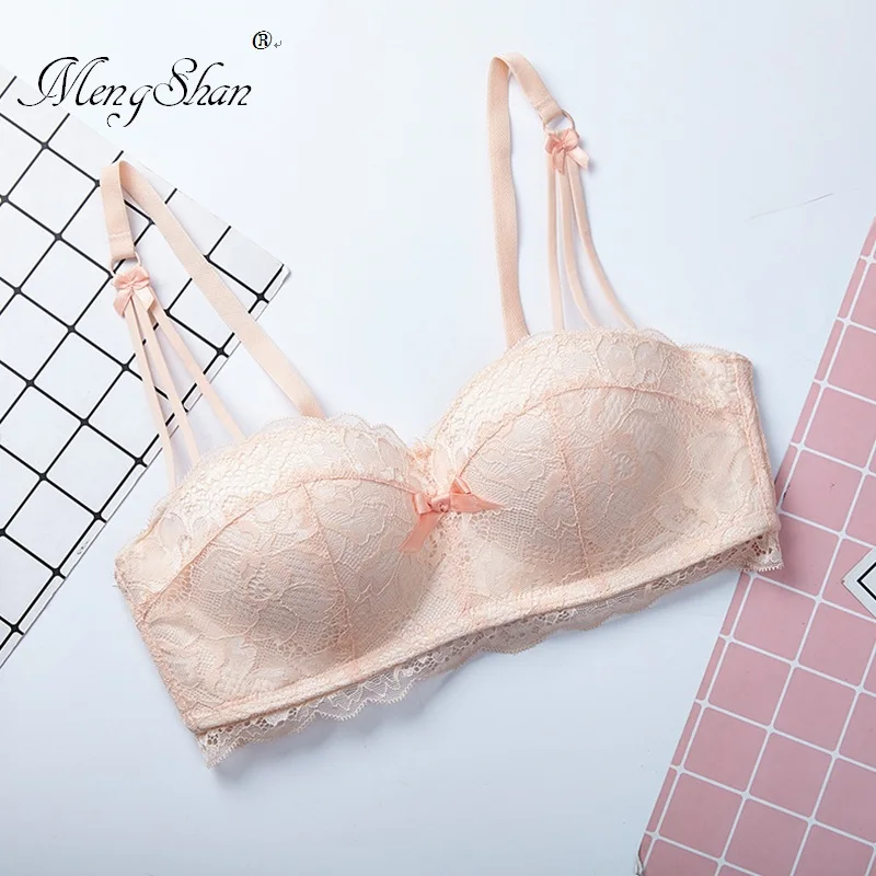 women bra New lace rimless bra Small chest half cup Butterfly-knotted underwear Comfortable and breathable lingerie femme