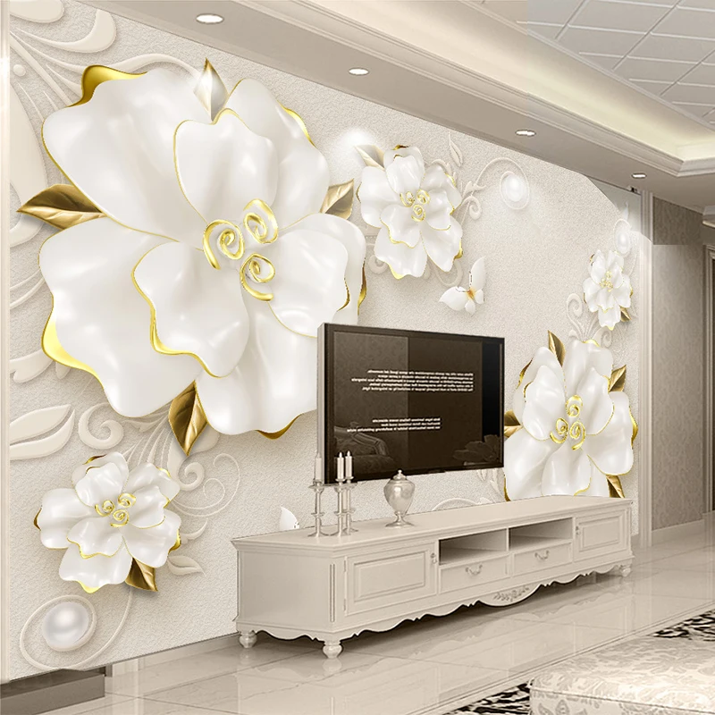 

Custom Photo Wallpaper 3D Stereoscopic Relief Rose Jewelry Flowers Murals Living Room TV Backdrop Wall Decor Luxury Wall Papers