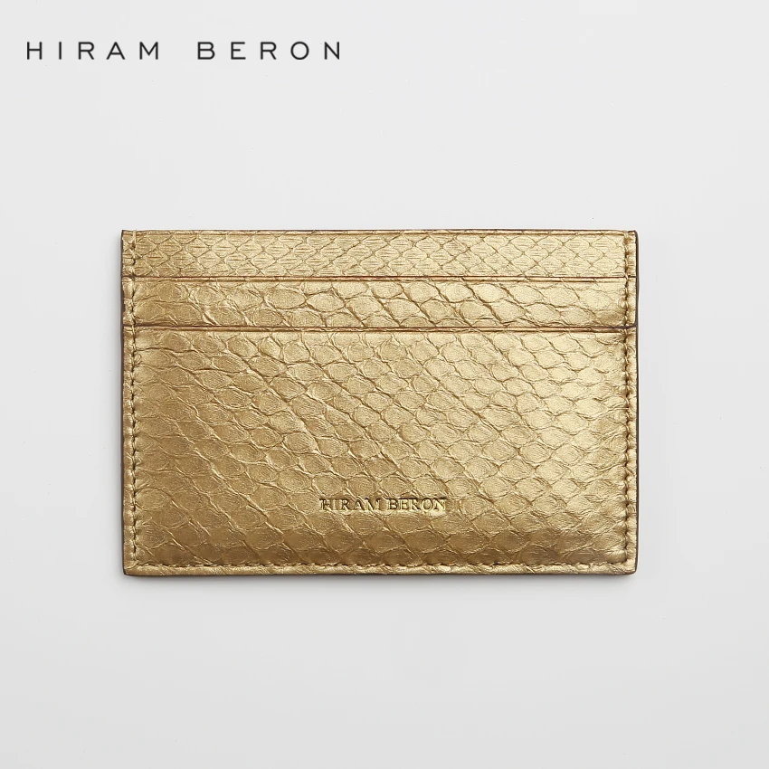 Hiram Beron Card Holder Snake Skin Golden Wallet Mini Card Travel Genuine Wallet Leather Card Case Dropship