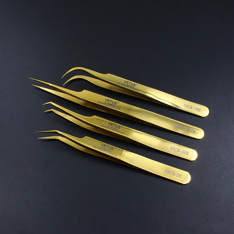 High Precision Eyelash Tweezer Golden Stainless Steel Vetus Tweezer Non-magnetic Volume Eyelashes Extension Makeup Tools