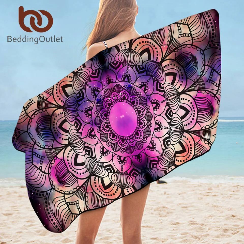 

BeddingOutlet Mandala Beach Towel Watercolor Bathroom Towel for Adults Purple Red Pink Shower Towel Bohemian Floral serviette