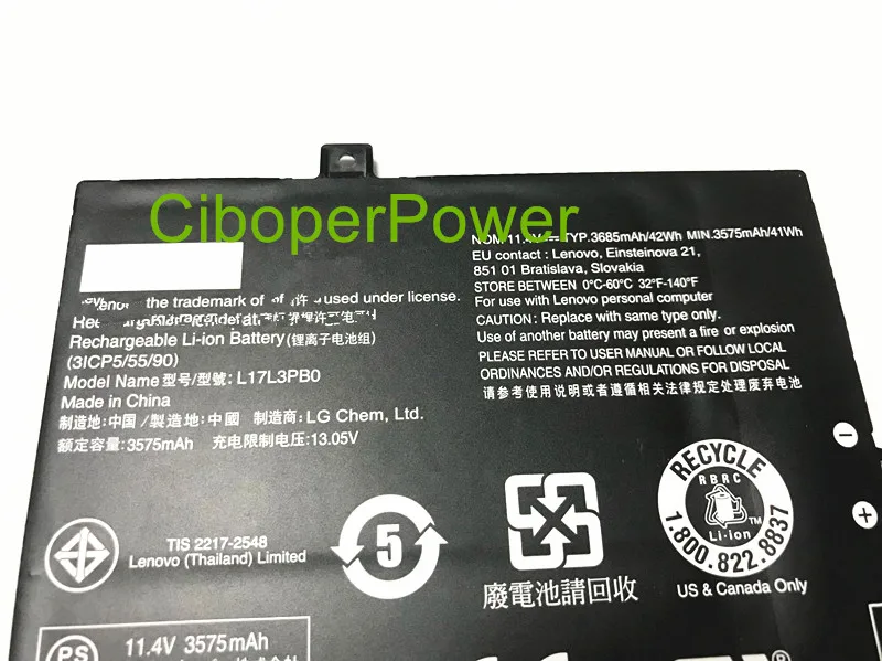 Original Laptop for 11.4V 3685mAh Battery For L17L3PB0 3ICP5/55/90 Laptop