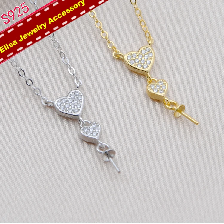 Double Hearts Pendant Necklace Fittings Women DIY Pendant Chain Components Silver&Gold Color 3Pieces/Lot