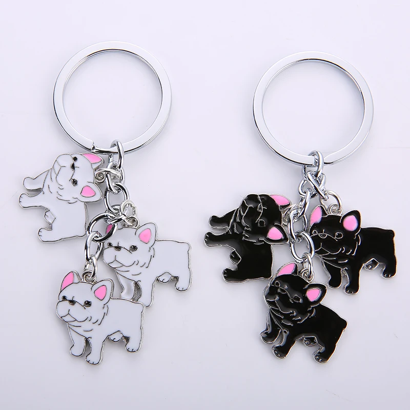 Jewelry French Bulldog Keychain Key Rings For Women Men Metal Pet Dog Pendant Bag Charm Car Key Chains lovely Keyring gifts