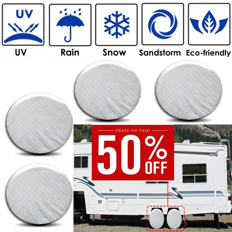 

spareflying Set of 4 Tire Covers, Waterproof Aluminum Film Tire Sun Protectors,for 27" - 29" RV Auto Truck Camper Trailer Motorh