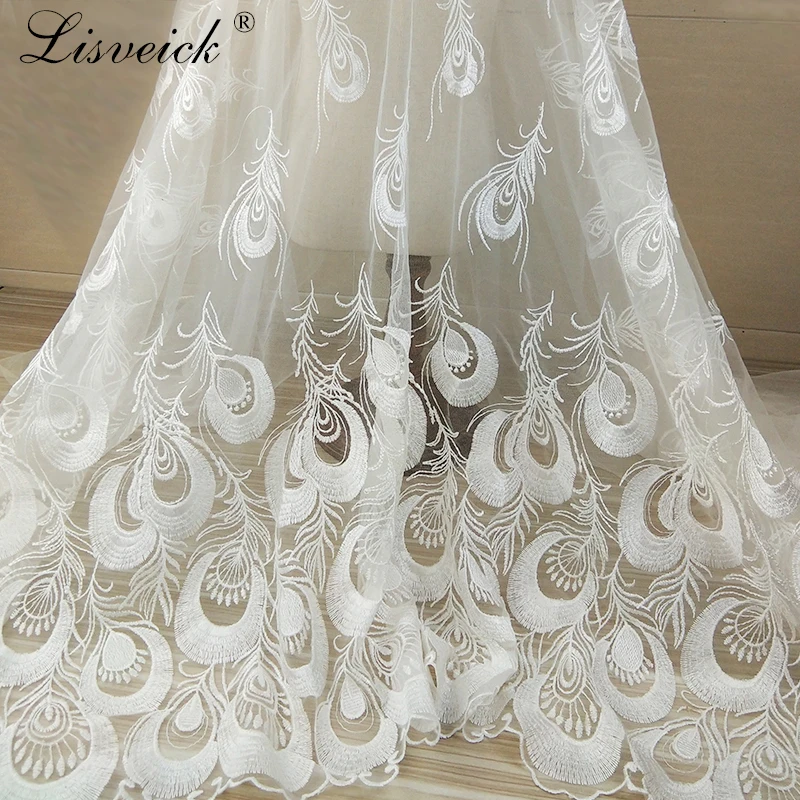 

1yard Peacock Embroidery Lace Fabric Skirt Fashion Clothing Nigerian Lace DIY Wedding party Dress French Tulle Lace Fabric