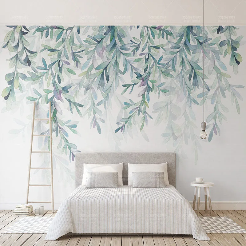 Custom Photo Wallpaper Modern Green Leaves Watercolor Nordic Style Mural Wall Paper Living Room TV Bedroom Backdrop Home Decor