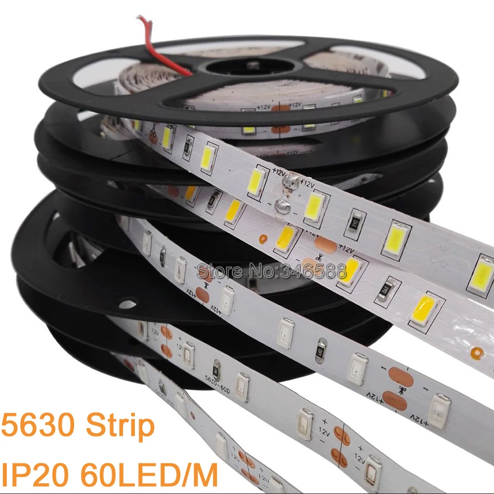 

5m DC 12V 5730 LED Strip 5630 SMD Flexible LED Strip 60LED/m Warm White Cold White Red Green Blue 4000K IP20 IP65Waterproof