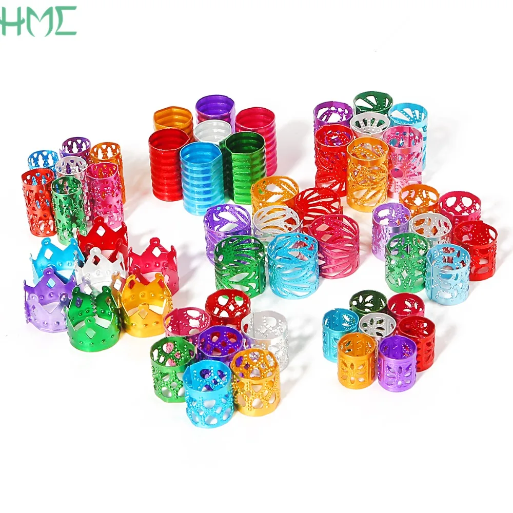 50pcs Adjustable Hair Braid Dreadlock Beads Cuffs Clips Spiral Hair Extension For Jewelry Making Hair Accessories Random Mixed