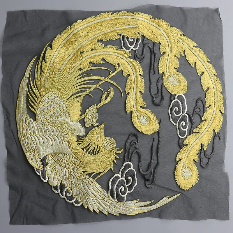 Golden Line Phoenix Round Costume Patch Costume National Decoration Applique Mesh Lace Craft Hand Sewing Cloth Stickers