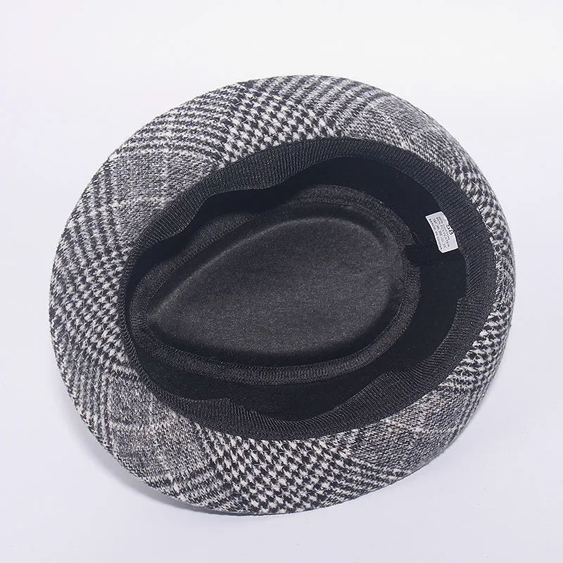 Brand Retro Fedora Hat Faux Woolen Felt Mens Winter Jazz Cap Outdoor Gentleman Top Plaid Pattern Hats Derby Chapeau Fedoras