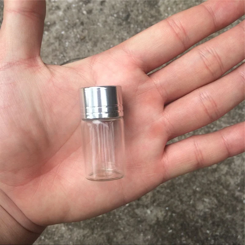 7ml Glass Bottles Screw Cap Silver Aluminium Lid Empty Glass Jars Vials Bottles Sealing up Container 100pcs