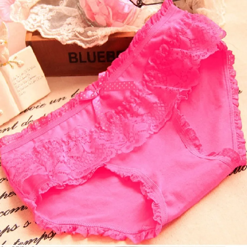 New Women\'s cotton Underwear lace bow cute 13 Color Candy Middle Waist Panties Women And girl\'s Sexy Lingerie Sexy Briefs