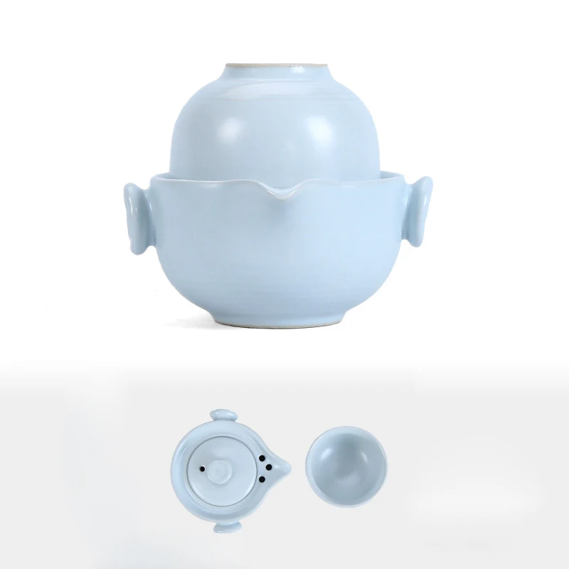 Ceramic portable travel Tea set Include 1 Pot 1 Cup, fast passenger cup gaiwan,Beautiful and easy teapot kettle,kung fu teaset