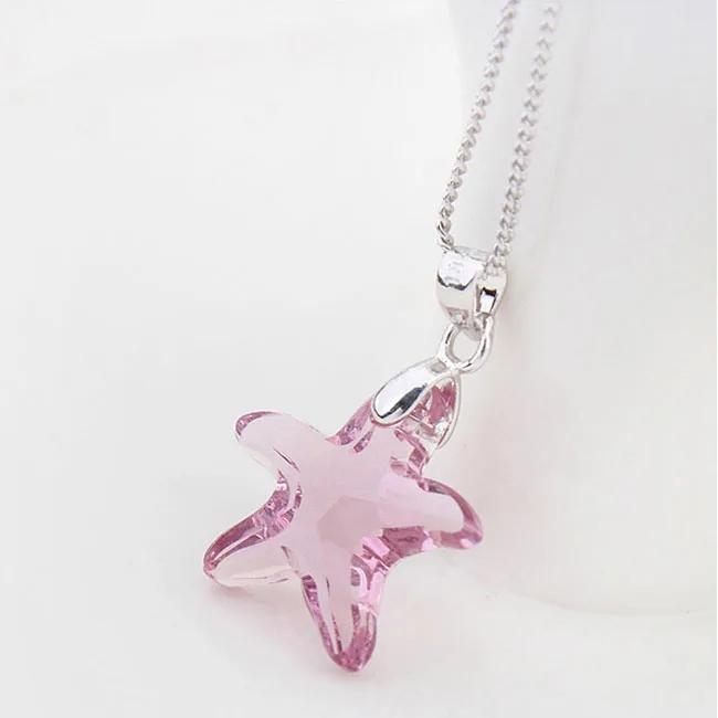 Original Crystals from Austria Starfish Pendant Necklace Silver Color Chain Collares For Women Jewelry