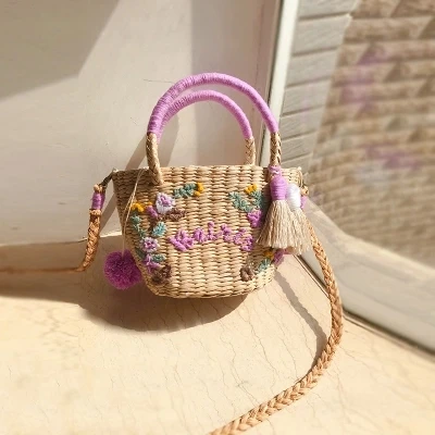 DIY Custom letters Women Straw Handbag Fashion Flower Hit Color Shoulder Bags Shoulder Bag Large Big Letter Tassel Straw Beach