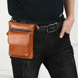 Men Genuine Leather Waist Packs Fanny Pack Belt Bag Phone Pouch Mini Travel Chest Bag Male Small Crossbody Bag Leather Pouch