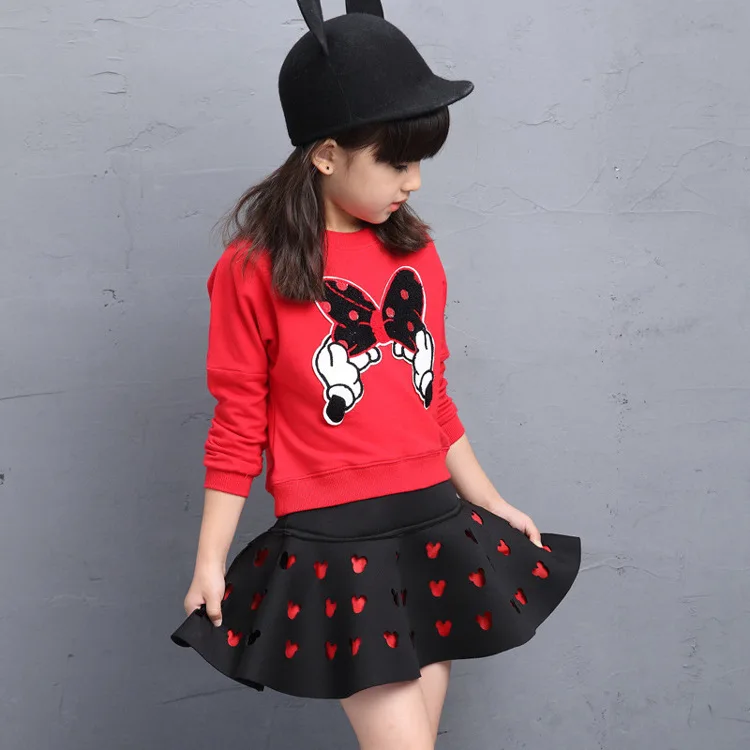 New Children\'s clothing sets Spring autumn Girls cotton cute sweatshirts+Embroidered skirt Two piece suit baby kids clothes