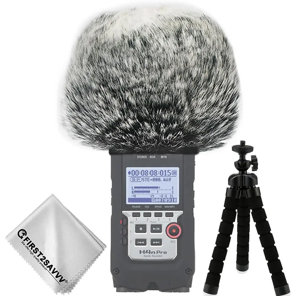 Outdoor Portable Digital Recorders Furry Microphone Mic Windscreen Wind Muff for ZOOM H4NSP H4NPro H2N + mini tripod