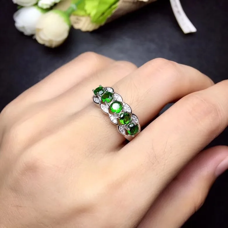 Natural diopside ring from Russian mining area, 925 silver, very beautiful to wear