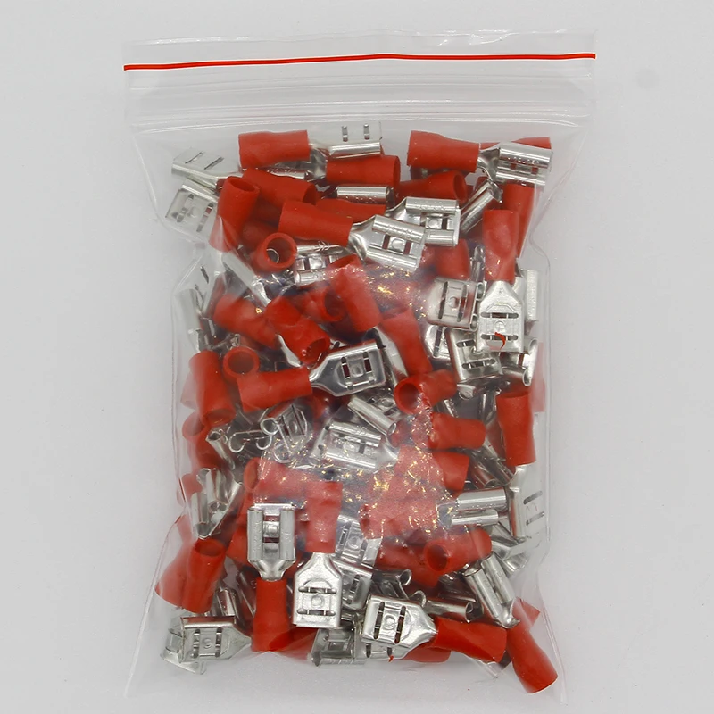 FDD2-250 Female Insulated Electrical Crimp Terminal for 1.5-2.5mm2 Connectors Cable Wire Connector 100PCS/Pack FDD2.5-250 FDD