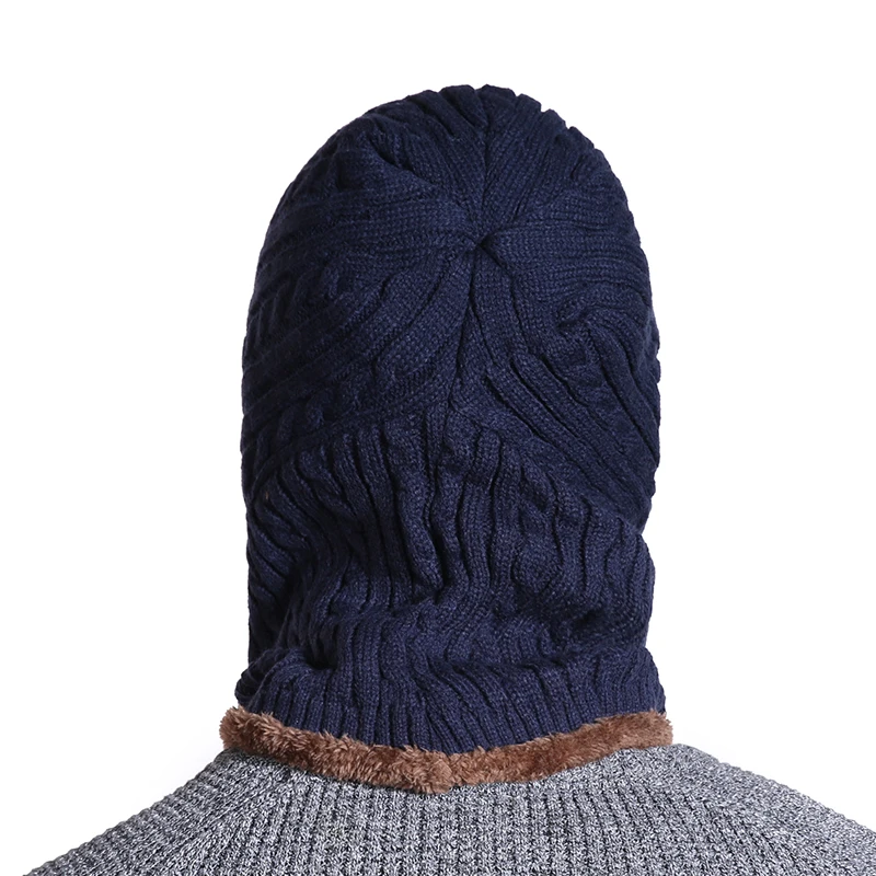 New Unisex Winter Knitted Hat Neck Protection Beanie Cap Add Fur Lined Warm Hats For Men & Women Balaclava Cap