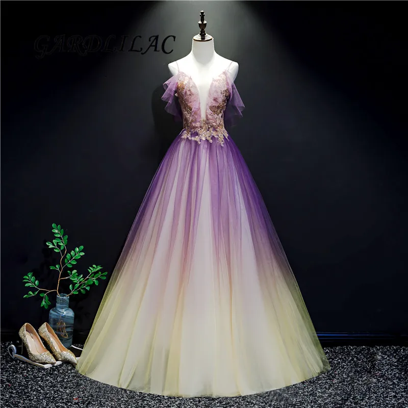 Cinghie di Spaghetti Abiti stile Quinceanera Gradiente di Tulle Appliques Del Merletto Masquerade Ball Gown Prom Formal Gowns Abiti De 15 Anos