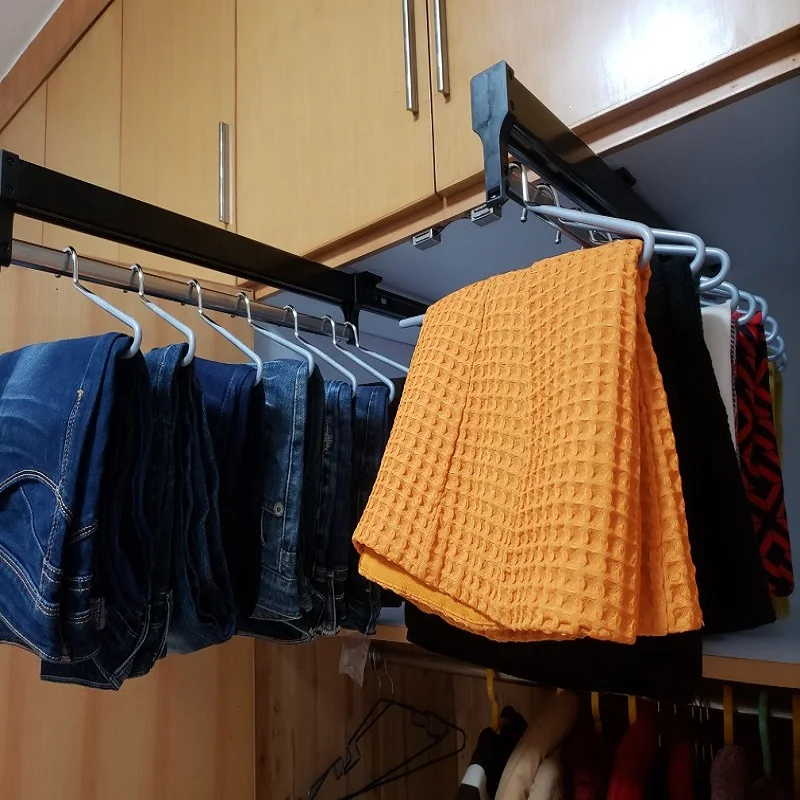 Robuster, ausziehbarer Kleiderschrank, Valet-Stange, verstellbare Kleiderschrank-Kleiderschiene, obere Montage, Kleiderschrank-Aufhänger, Rack-Stange, Kugellager-Rutsche – Detail 11