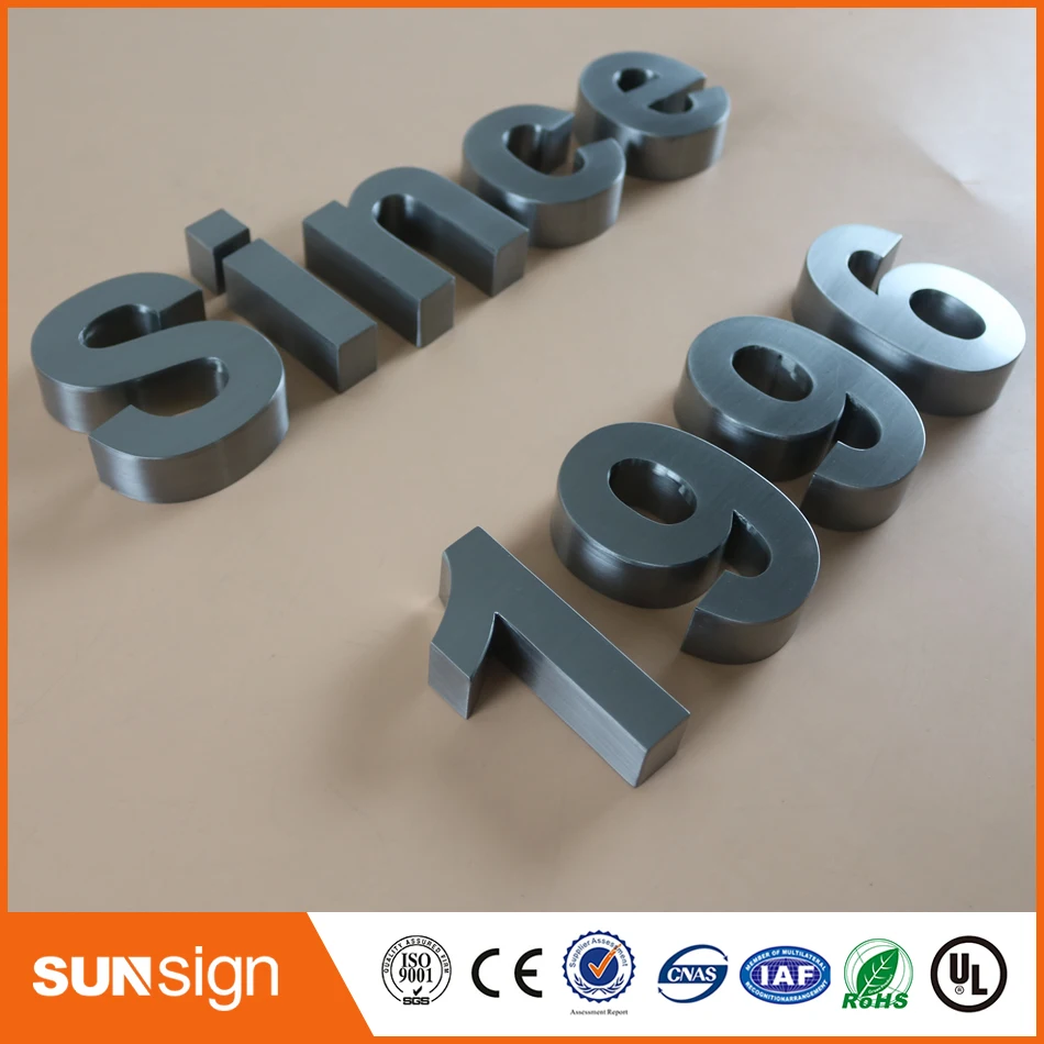 

Wholesale top quality outdoor advertising brushed chromed stainless steel channel sign letters