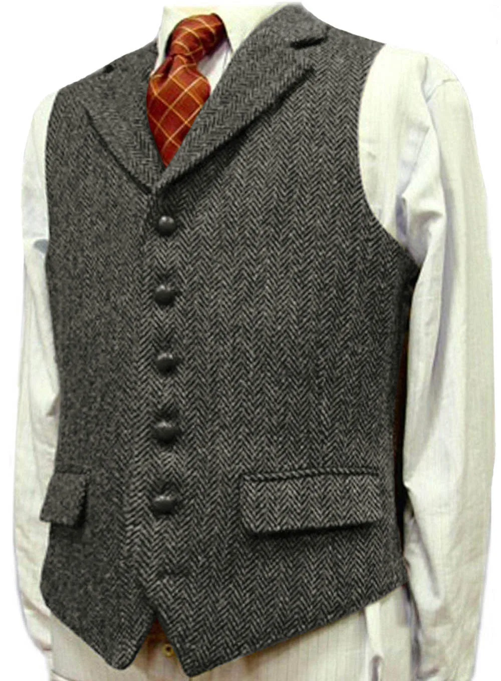 Mens Suit Vest Lapel V Neck Wool Herringbone Waistcoat Casual Formal Business Groomman For Wedding Green/Black/Brown/Green/Grey