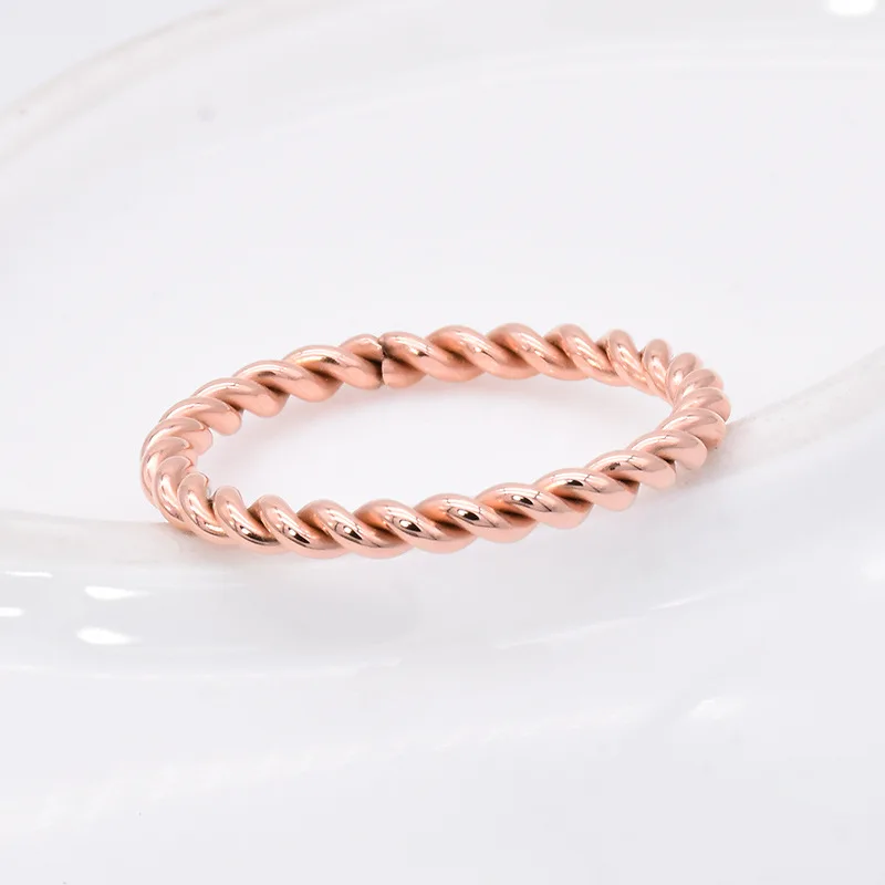 KNOCK high quality 2 mm  Fashion Small  Rose Gold Color Twisted Stainless Steel  for Women Wedding Party Ring jewelry