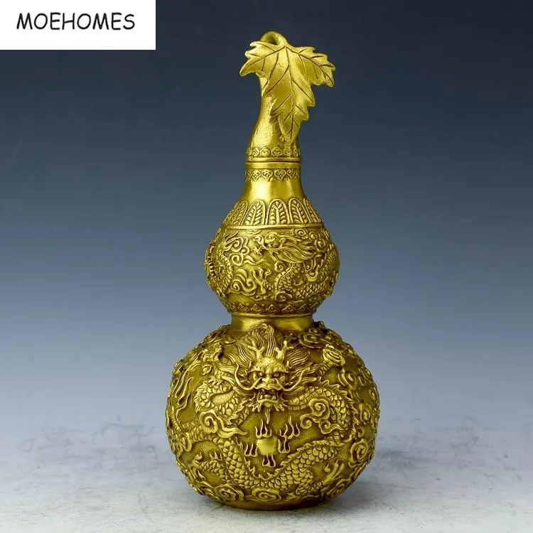 

MOEHOMES brass Carved FengShui Gourd Cucurbit lucky dargon Statue-Dispel evil bring peace decorations metal handicraft