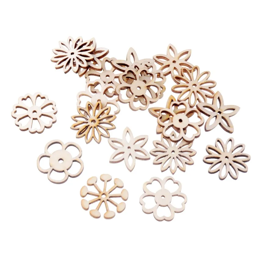 Best Quality 50Pcs Flower Flatback Wood Craft Decoration Promotions Scrapbooking Embellishments Mixed Styles Pendants