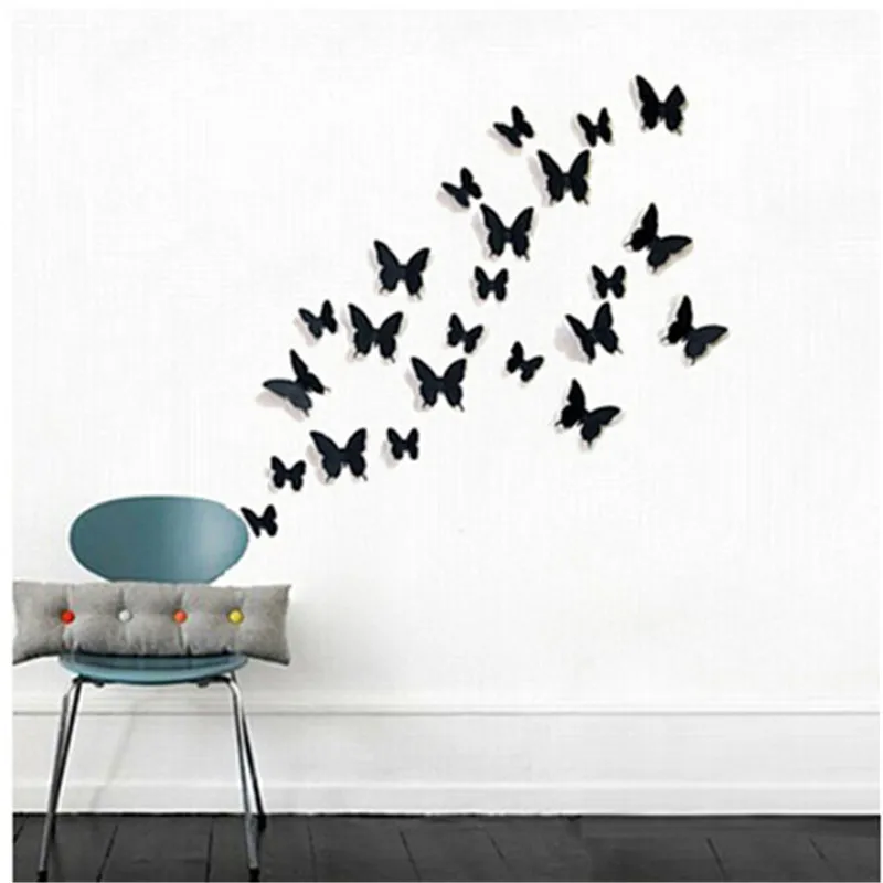 3D Butterfly PVC Wall Stickers, DIY Home Decor Poster, Adesivo de cozinha, Decalques de parede, 24Pcs por lote