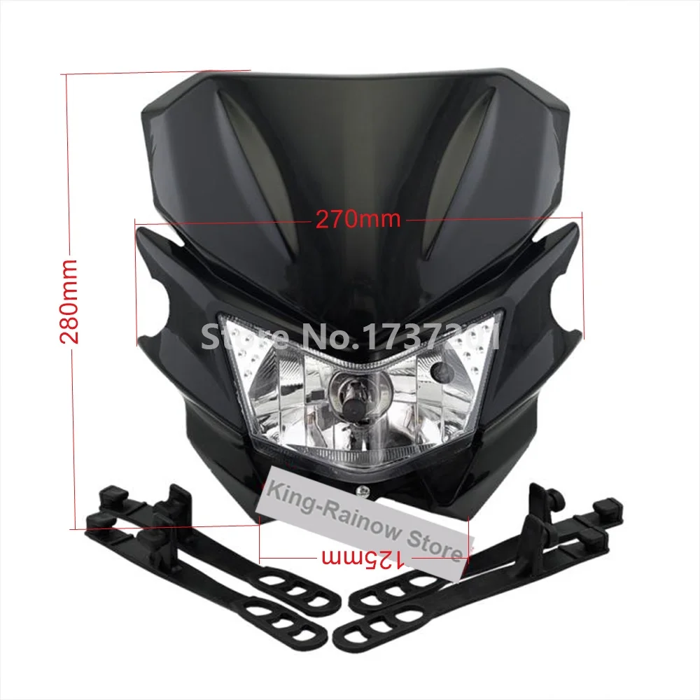 Black Polypropylene H4 12V 35W MKX100 KX250f KX450f KX65 KX85 KLX110 KLX150 UNIVERSAL DIRT BIKE MOTORCYCLE HEADLIGHT FAIRING