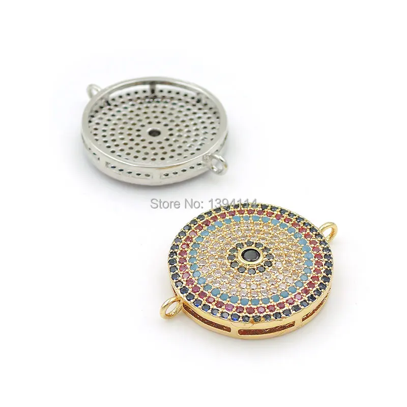 23*18*3mm Micro Pave CZ Of Mixing Colors Round Pattern Connector Fit For Women As DIY Bracelets Accessory