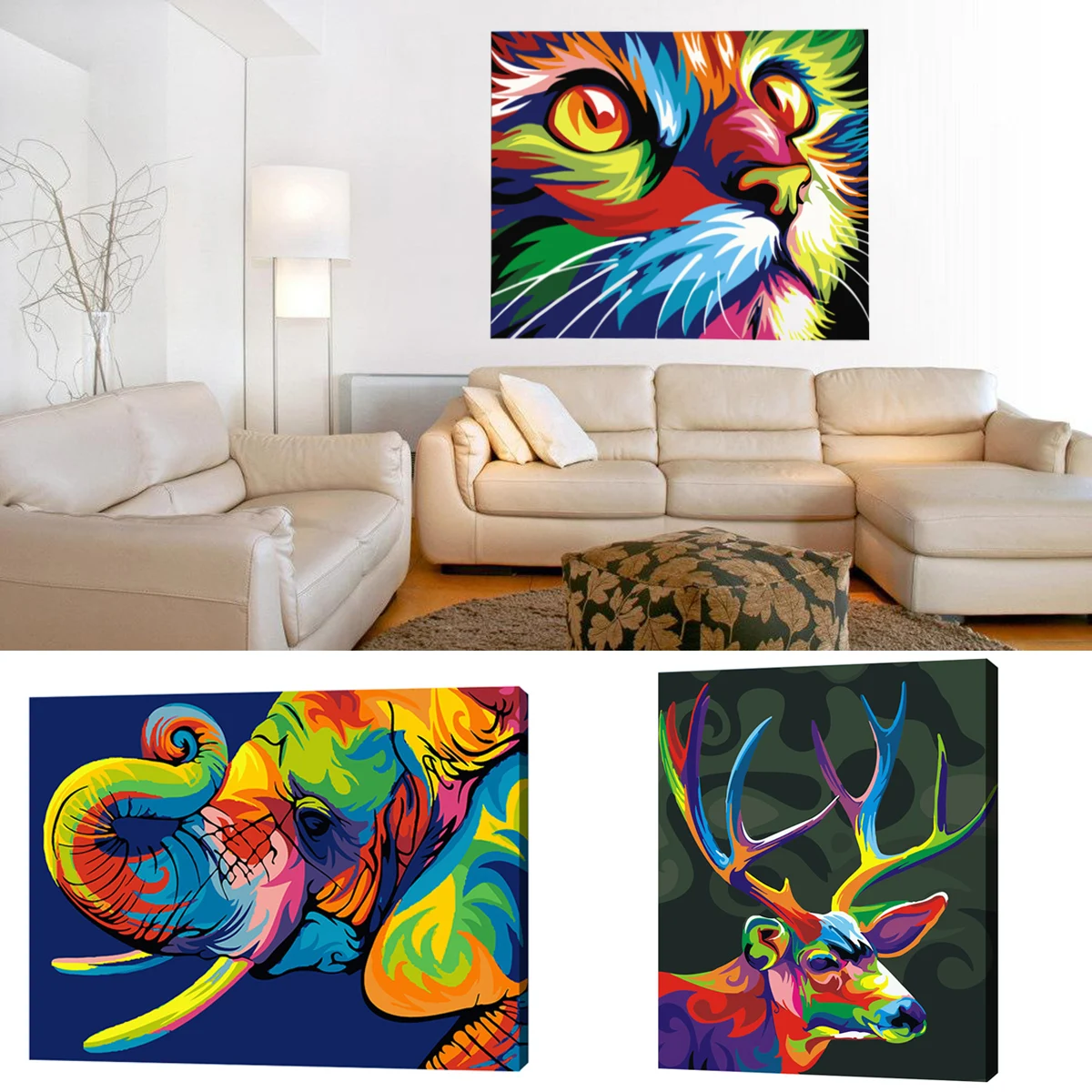 50X40cm  DIY New Colorful Animals DIY Digital Acrylic Oil Painting Paint By Number Kit Canvas