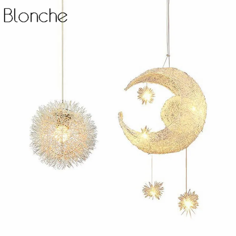 

LED Moon&Star Pendant Lights Kid Lighting Fixture Gift Child Bedroom Pendant Lamp Aluminum Wire Modern Hanglamp Home Decoration