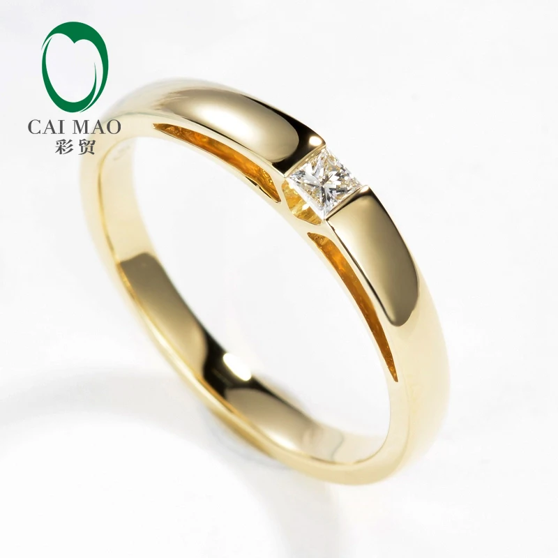 Caimao Solid 9kt Gold Tension Set Natural Princess Cut Diamond Engagement Wedding Ring for Unisex Simple Design