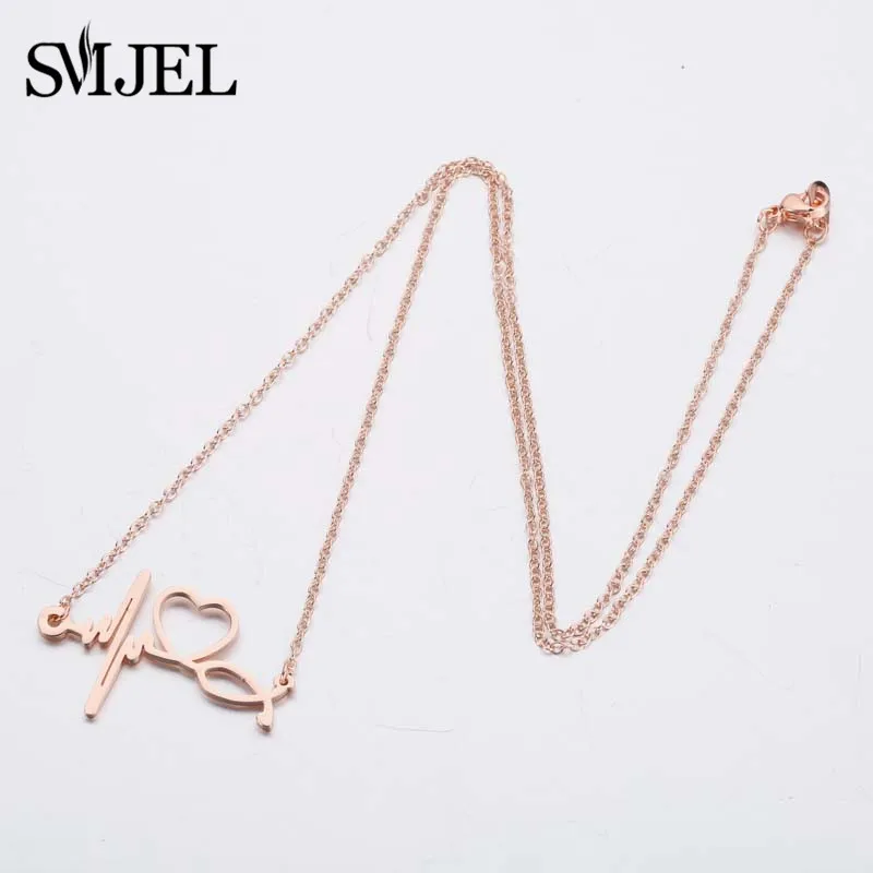 SMJEL Stainless Steel Stethoscope Heart Necklaces Women Doctor Nurse Medical Jewelry ECG Wave Charm Necklace Collier Femme