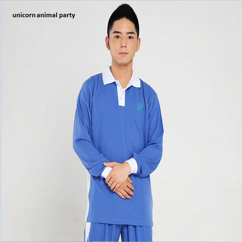 High quality youth vitality Chinese wind boys in spring and autumn sportswear wear white and blue stitched long-sleeved t-shirts