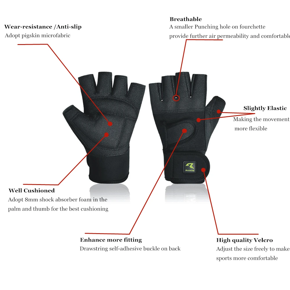 Roaming Weight lifting Half-Finger Shockproof Breathable Black Gloves Great for Exercise,Gym, Fitness,Strength Training.