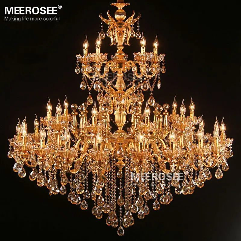 Meerosee Luxury Gold Crystal Chandelier Light Lustres Large Traditional Pendant Project Lamp Hotel Resteruant Villa Living Room