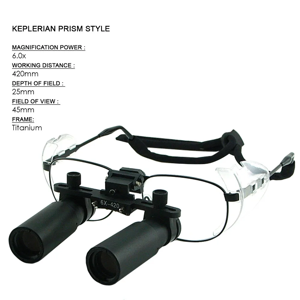 Keplerian Prism Style 6.0x 6x Magnification Titanium Frame Binocular Dental Loupes Surgical Medical Dentistry 420mm