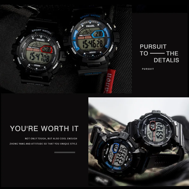 Orologi sportivi impermeabili LED SMAEL Relojes Hombre orologio da uomo grandi orologi militari Army 1527 orologio digitale Wrsit in Silicone per