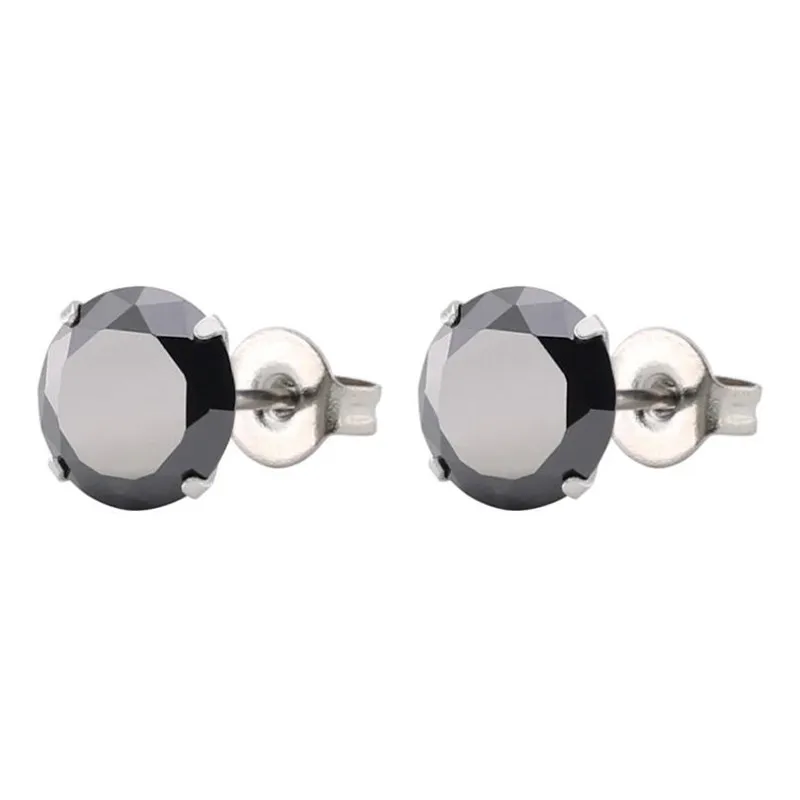 PE45 Titanium Earrings With AAA Round Black Zircon 316l Stainless Steel IP Plating No Fade Allergy Free Quality Jewelry