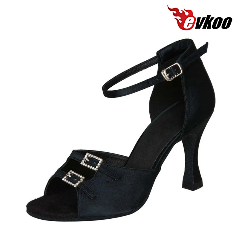 Evkoodance Satin With Buckle Woman Latin Ballroom Dance Shoes Black Khaki Four Color For This Shoes 7cm Heel Evkoo-030