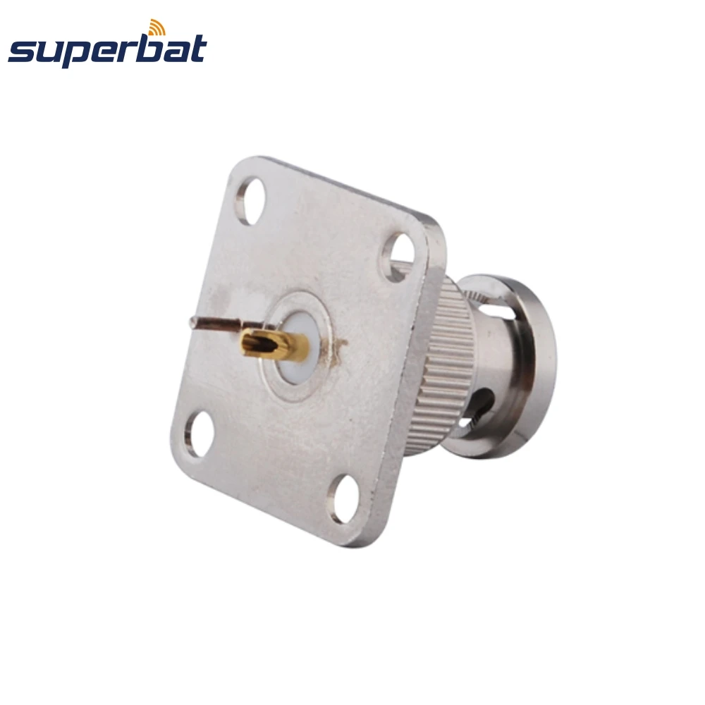 Superbat-conector Coaxial de Audio RF, conector BNC macho de 4 agujeros para Panel de montaje/brida con copa de soldadura