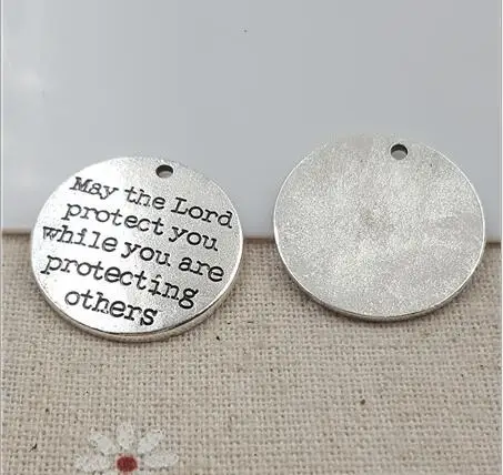 Hoting selling 10 Pieces/Lot 25mm letter printed may the lord protect you charm round disc message charm for jewelry making