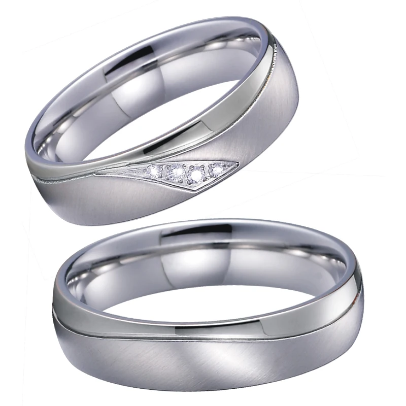 Top Quality Marriage Alliances White Gold Color Couple Wedding Rings Set for Men and Women Stainless Steel Jewelry Never Fade